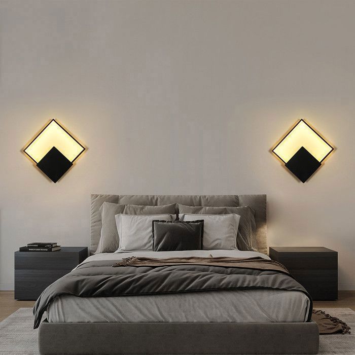 DELIPOP Moderne LED-wandlamp 21W 3000K – Ruitvormig ontwerp in zwart aluminium – Verlichting voor woonkamer, slaapkamer en hal