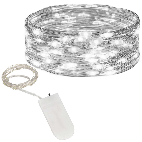 Lampki choinkowe 20 LED druciki mikro na baterie biały zimny