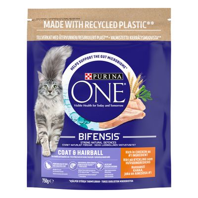 PURINA ONE Trockenfutter für Katzen mit Huhn, Vollkorn und Fell- und Haarballenproblemen