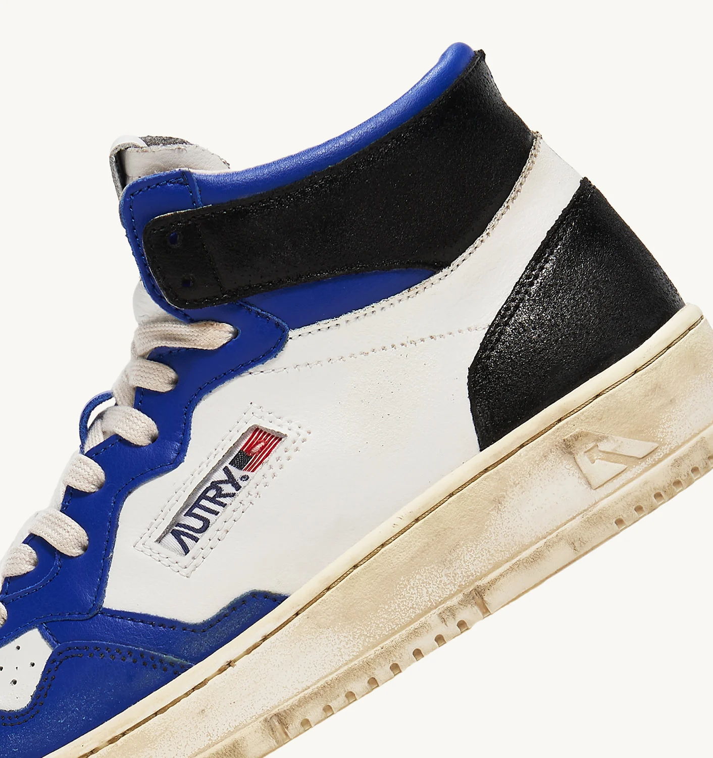 Adidași medaliați MID SUPER VINTAGE ÎN PELLE BIANCO BLUE NERO