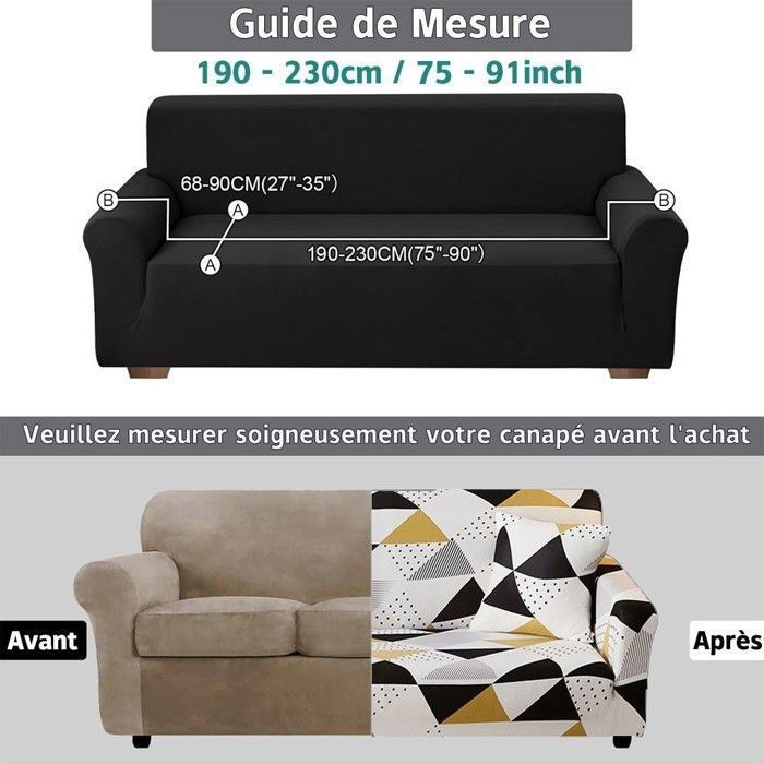 Funda elástica para sofá de 3 plazas (190-230 cm) – Resistente a las manchas – Fácil de instalar – Tejido elástico