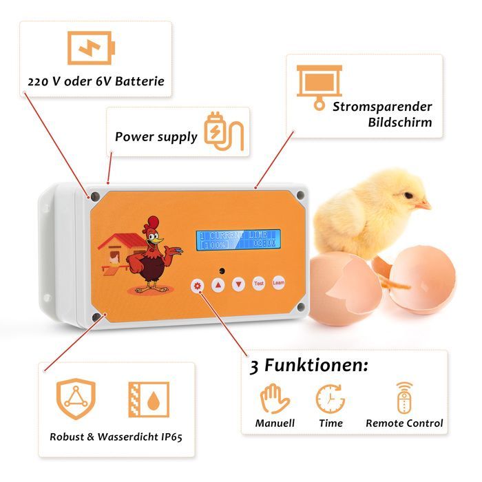 TTLIFE Porte Automatique Poulailler, Ouvre-Porte de Poulailler avec télécommande et poulie, minuteur l'ouverture et la fermeture