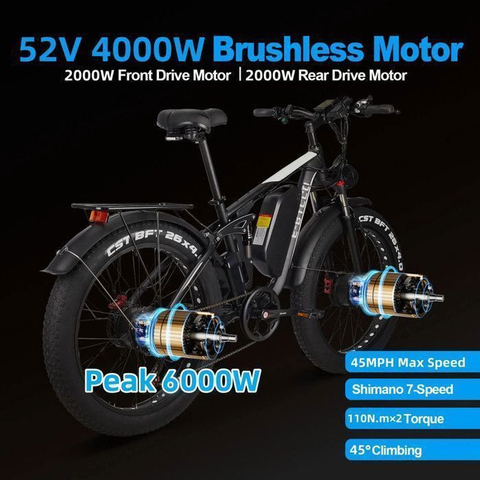 Electric Bike - E·Bycco EB7 PRO - Dual 2000W Motor - 52V 23AH - Oil Brakes - 26