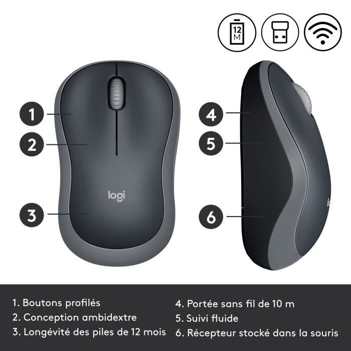 Ratón inalámbrico Logitech M185 - Gris - Ambidiestro
