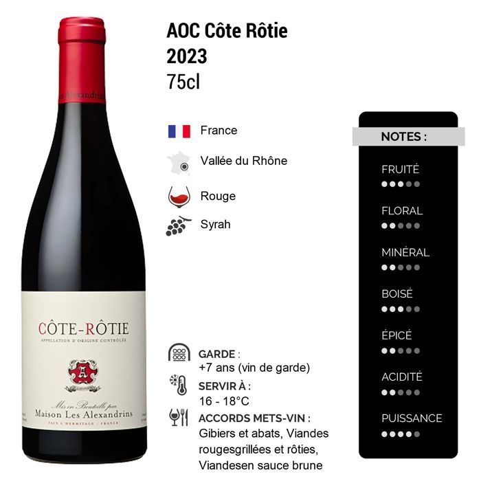 Maison les Alexandrins Côte Rôtie 2023 - Red Wine from the Rhône Valley (3x75cl).