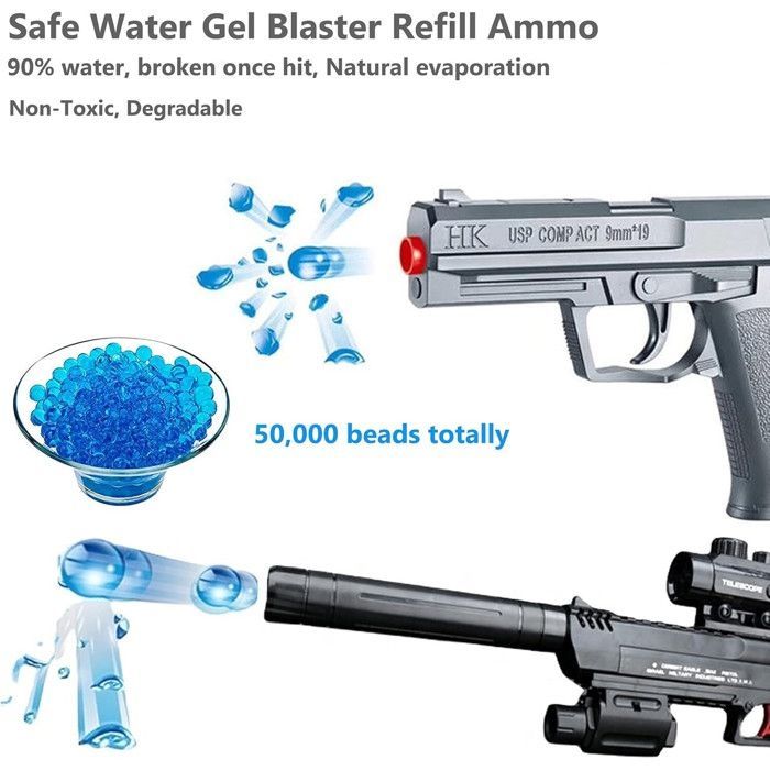 Bolas de gel Blaster, 50.000 unidades, 7-8 mm, azules, paquete de 5 bolsas