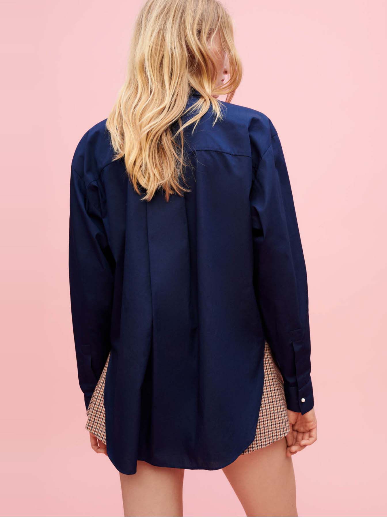 Katoenen poplin overhemd met parels - Bleu Nuit