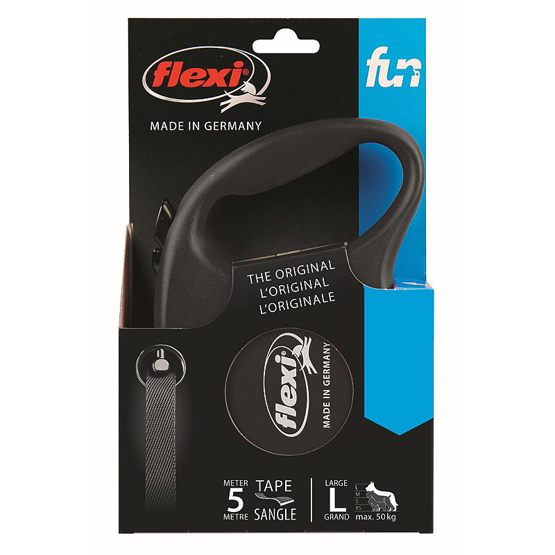 Correa flexible para perros de 5 m, talla L, cinta negra, flexible y divertida.