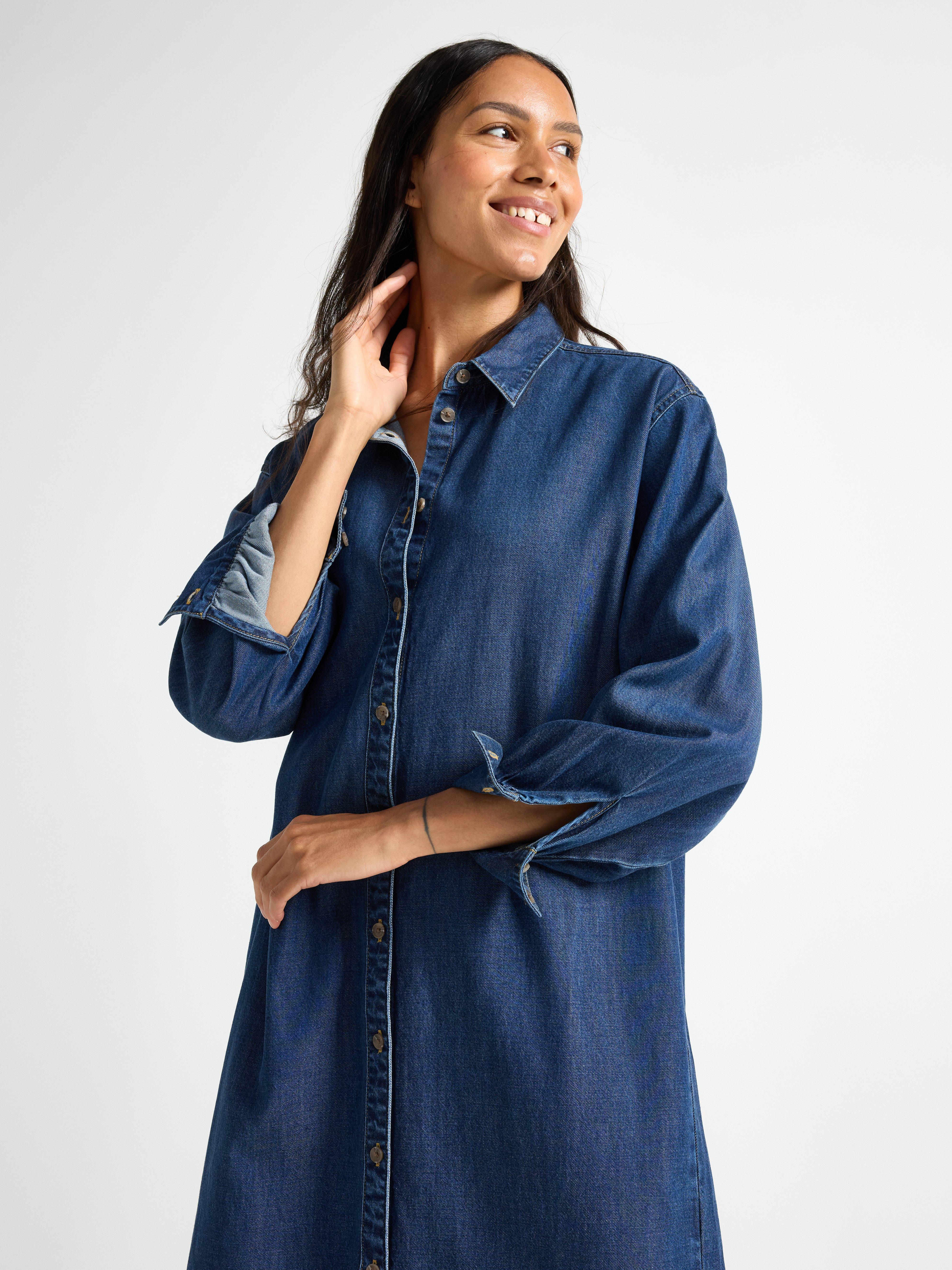 Midi-skjortekjole Mørk denim
