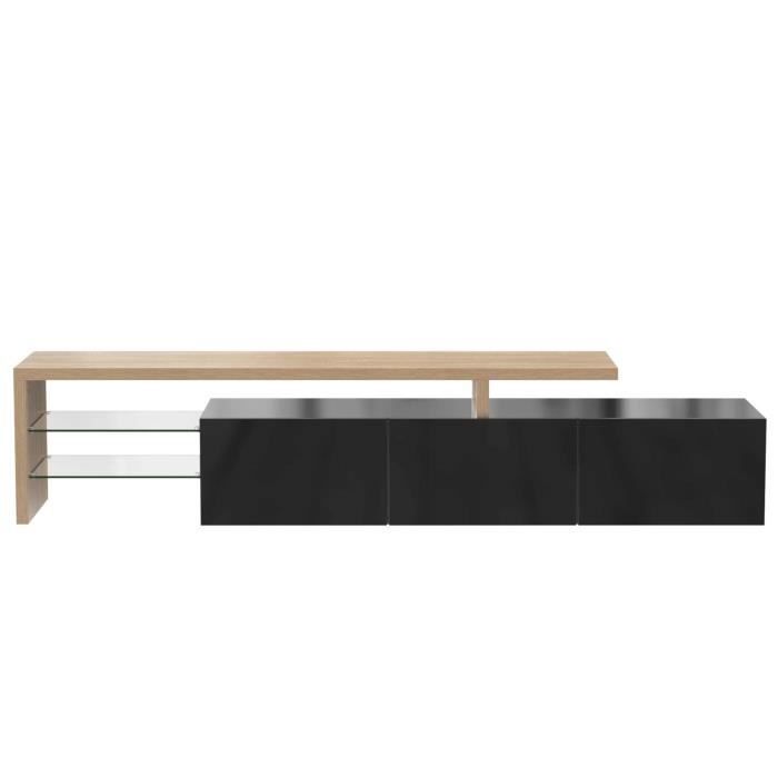 Mobile porta TV combinato da 200 cm, stile moderno con 3 ante e 2 vani in vetro, supporto per TV LED per camera da letto o soggiorno, nero.