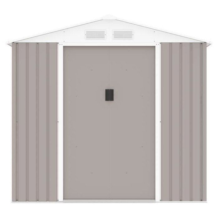 Abri de jardin en métal 2,71 m²  - 213 x 127 x 195 cm - PLUTON - Kit d'ancrage inclus, 2 portes coulissantes - Taupe
