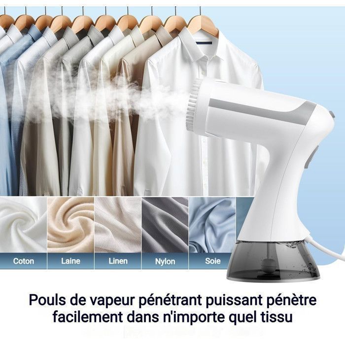 Powerful 1500W Vertical Garment Steamer, 20s Fast Heating, 350ml Water Tank, Visible Water Level, Anti-Drip, Travel Storage