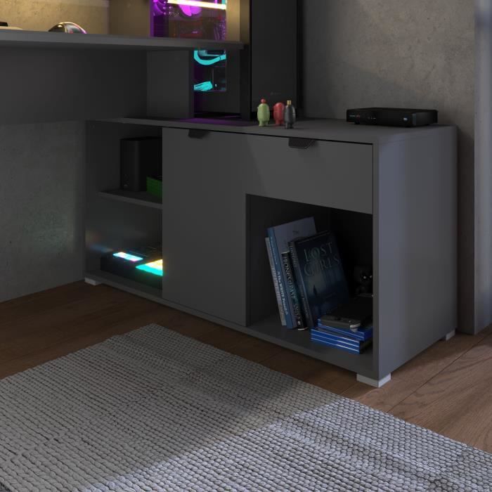 Modulaire hoektafel met LED-verlichting - WORTEX - Schaduwgrijs - 167,7/229,2 x 59,7/109,7 x 94,8 cm - PARISOT