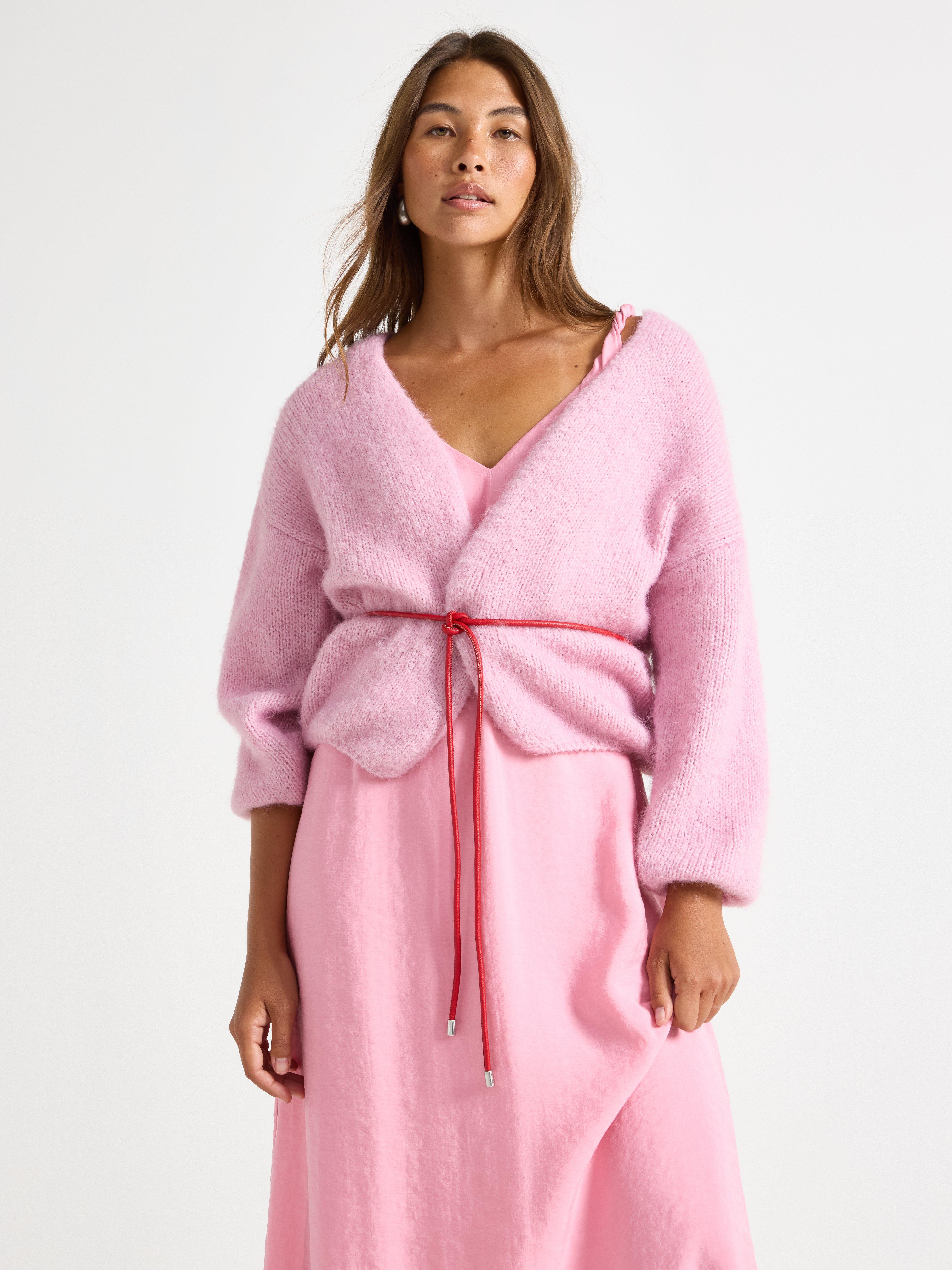 Cardigã de tricô rosa