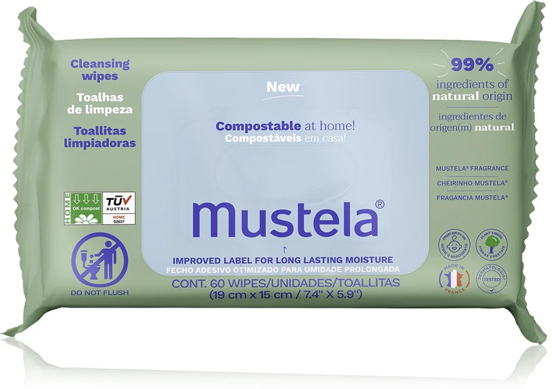 Mustela kompostējamās mājas tīrīšanas salvetes ar smaržīgām tīrīšanas salvetēm