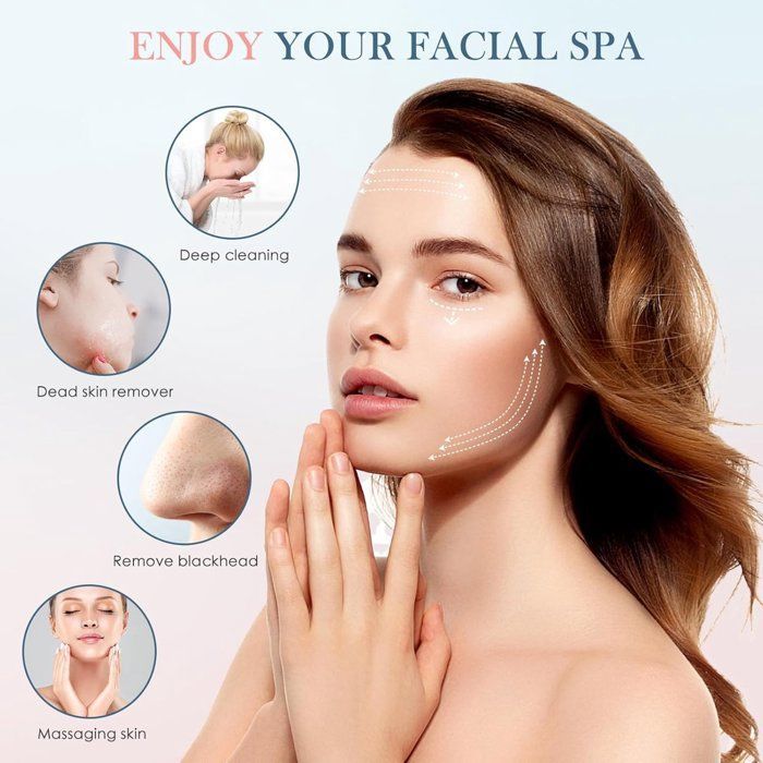 DEMA Electric Facial Cleansing Brush - 6 Interchangeable Heads - 360° Rotation - 3 Adjustable Speeds