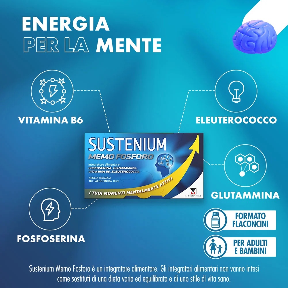 SUSTENIUM Sustenium Memo Maisto papildas su fosforu atminčiai ir koncentracijai gerinti 10 buteliukų