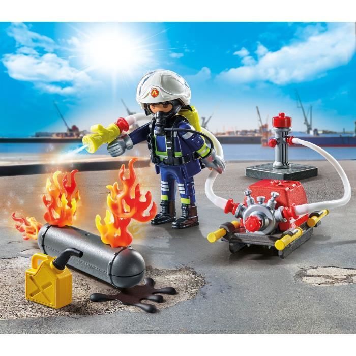 PLAYMOBIL 71826 Pompier pompe à eau & réservoir enflammé
