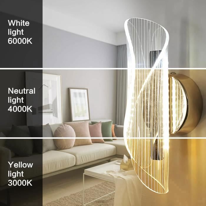 DELIPOP Applique Murale LED Dimmable Moderne Lampe murale 12W 3000K/4000K/6000K Pour chambre à coucher, salon, couloir, entrée – Or