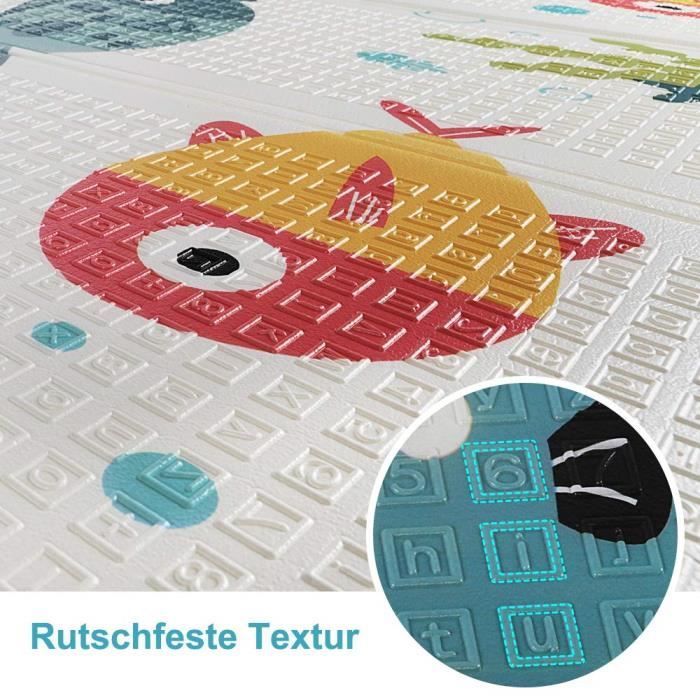 Faltbare Babyspielmatte 200 x 180 x 1,5 cm mit Fisch- und Weltkartenmotiv, beidseitig rutschfest