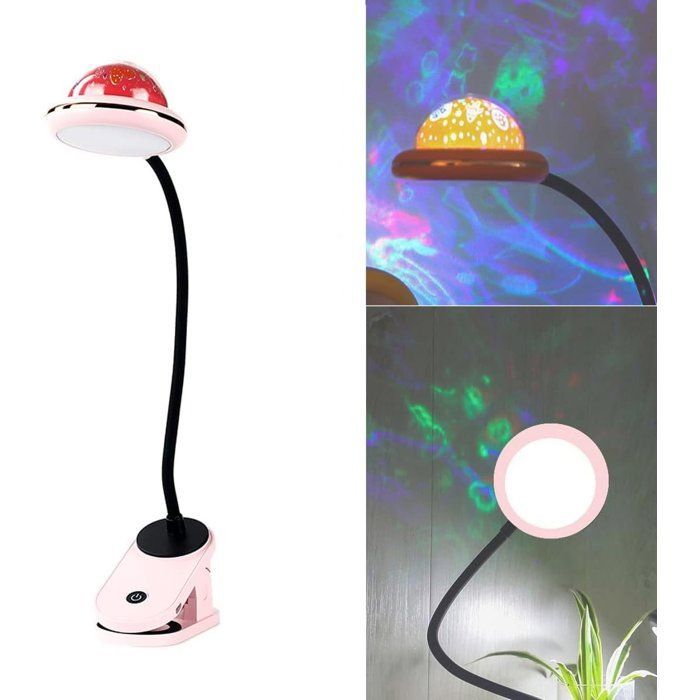 Lampe à pince pour enfants, lampe de lecture LED rechargeable par USB avec projection d'étoiles,lampe de chevet à col de cygne