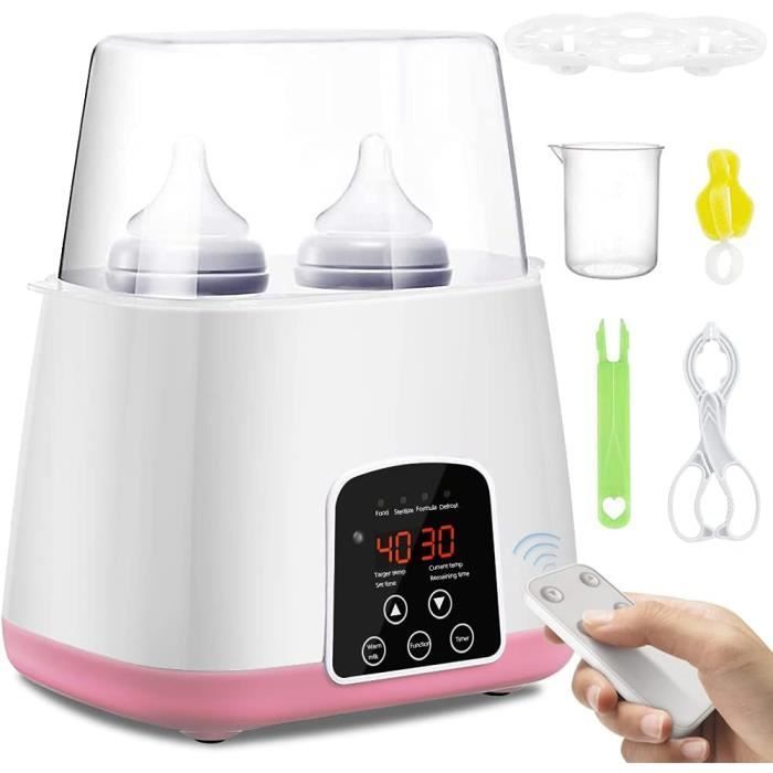 Draagbare 6-in-1 babyflesverwarmer, multifunctionele sterilisator met lcd-display en snelle verwarming, roze