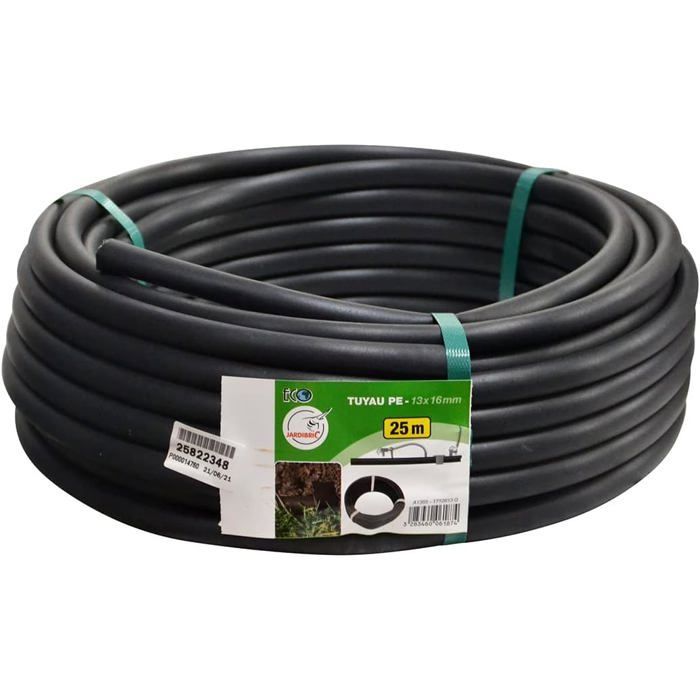 Tuyau goutte à goutte - Non percé - Ø 13 x 16 mm - 25 m - Polyéthylène - Noir - Personnalisable - Résistant aux UV