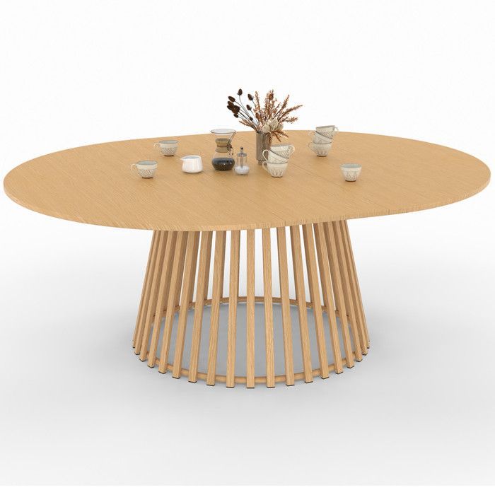 Table de jardin ronde SOLAL extensible 160-200 CM 6-10 personnes avec pied lattes en métal effet bois