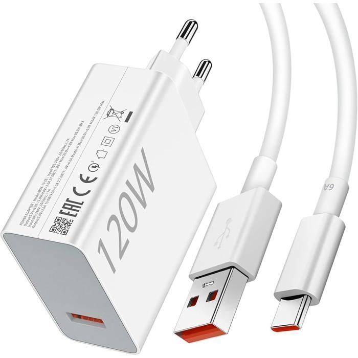 Cargador rápido de 120 W - ZISONIX - Cable USB C de 1 m - Compatible con Xiaomi 14T Pro/13 Pro/12 - Detección automática
