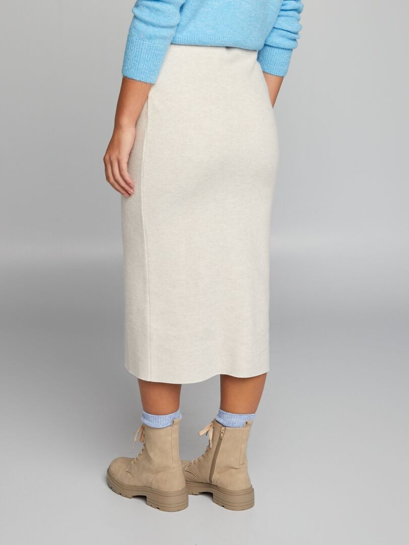 Falda midi de punto - Beige