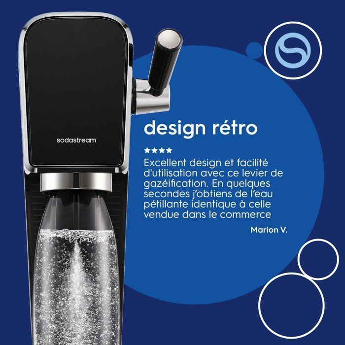 Soda and sparkling water maker - SODASTREAM - ART - 1 dishwasher-safe bottle - 1 x 60L gas refill - Black