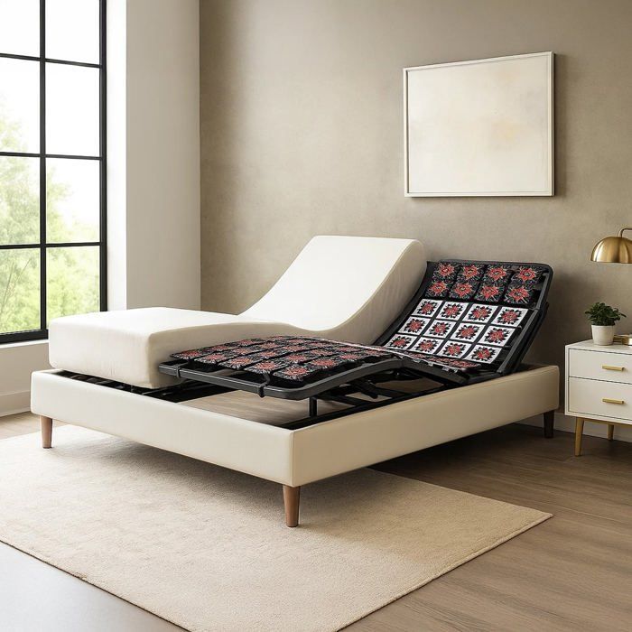 Pacchetto letto elettrico con materasso 180x200 cm - Bianco - Base relax + Struttura letto in similpelle + Materasso