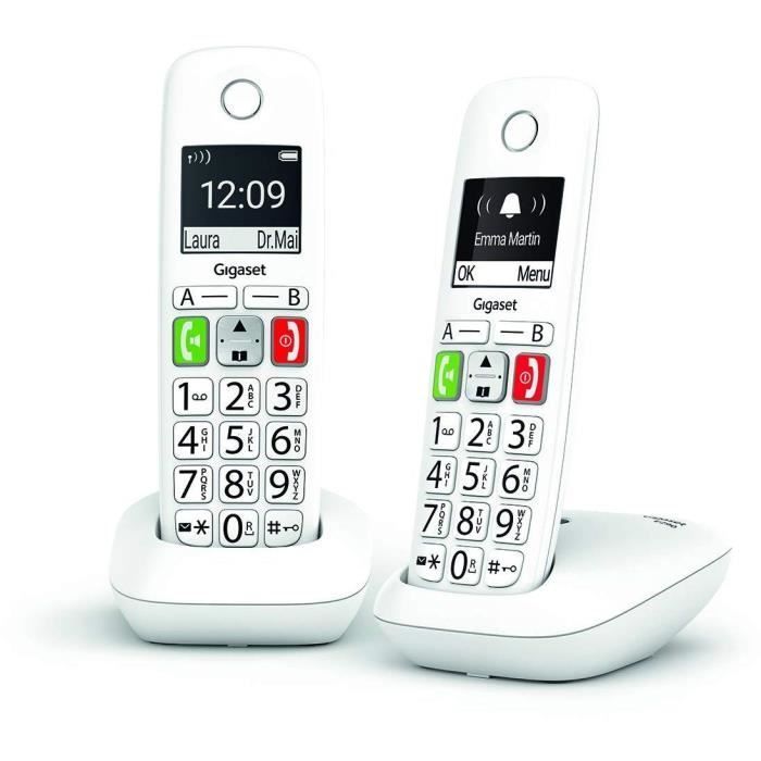 Téléphone Fixe sans Fil - GIGASET - E290 Duo Blanc - Grand écran - Larges touches - Audio Boost