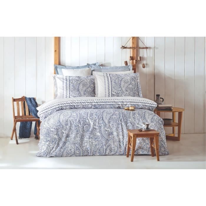 Sengesett - 1 dynetrekk 220 x 240 cm + 2 putetrekk 60 x 60 cm - 100 % forsterket bomull - Blå