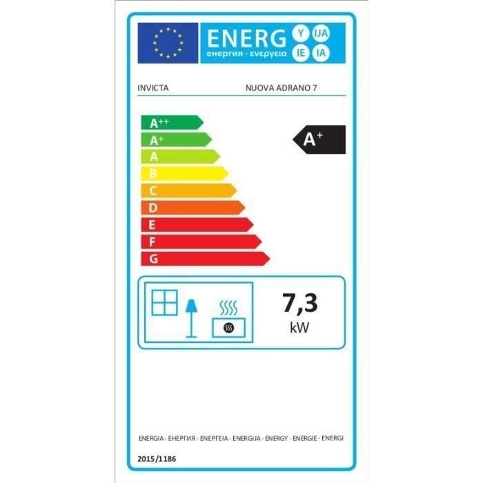 Poêle à granulés INVICTA Adrano - 7,3 kW - Rendement 88,7% - Noir