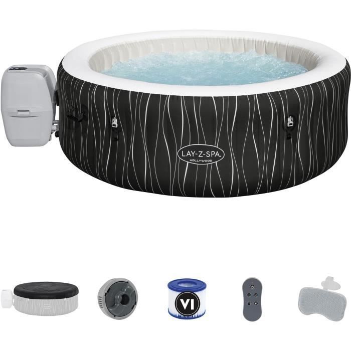 Spa gonflable BESTWAY - Lay-Z-Spa Hollywood - 196 x 66 cm - 4 à 6 places - Rond (Couverture, cartouche, diffuseur, LED...)