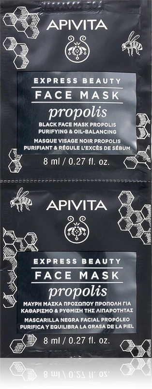 „Apivita Express Beauty“ valomoji veido kaukė su propolio juodąja valomąja kaukė riebiai odai