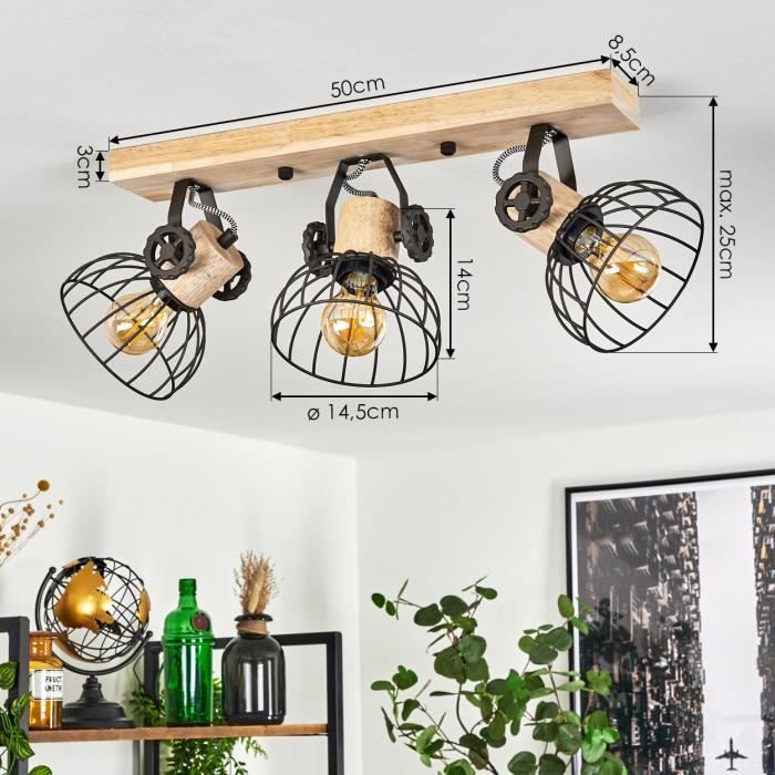 Lámpara de techo - HOFSTEIN - Orny - Madera natural - Metal negro - Estilo industrial