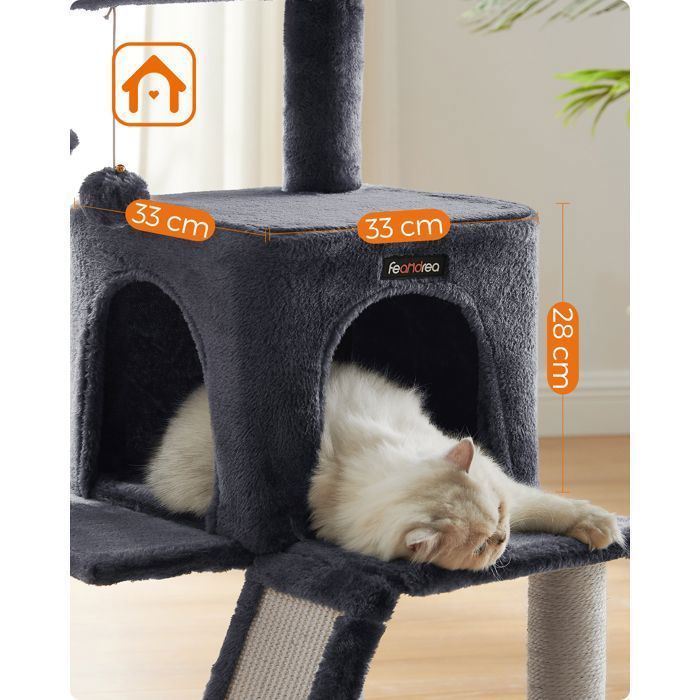 FEANDREA Arbre à Chat, Tour de Jeux, avec Plate-Forme, Gris Foncé