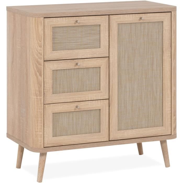 Small storage unit - 3 drawers - 1 door - Cane finish - W80.9 x H84 x D40 cm