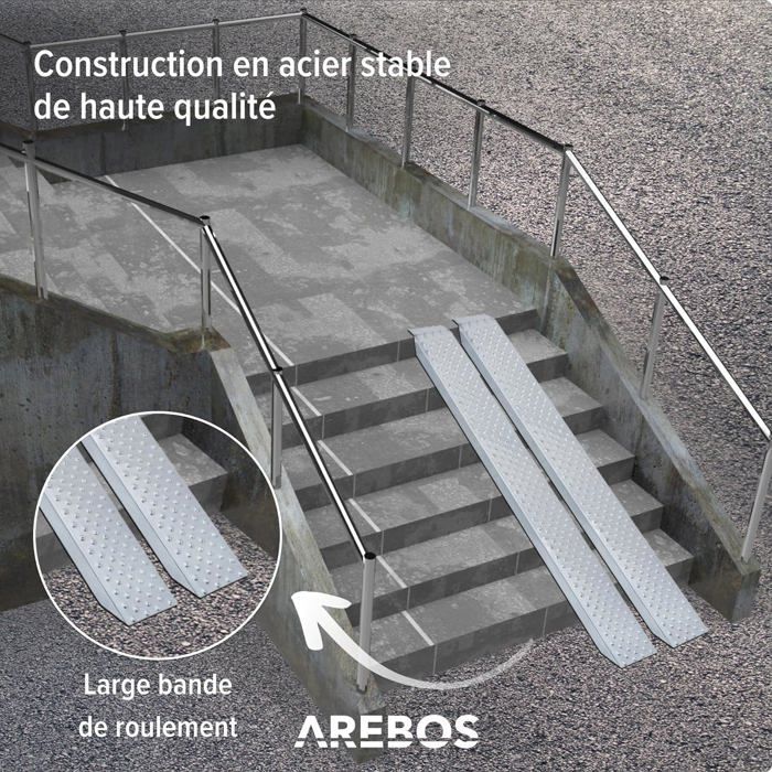 Juego de 2 rampas de acceso AREBOS | Rampa de carga para motocicletas | Riel de carga de acero galvanizado | 400 kg