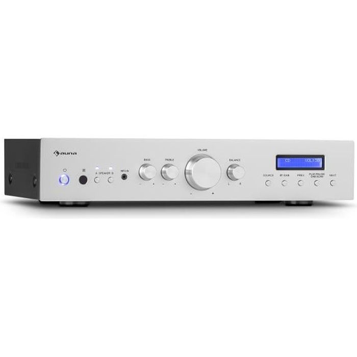 Auna AMP-CD608 Stereo-HiFi-Verstärker – 4 x 100 W RMS – Integriertes Bluetooth – Silber