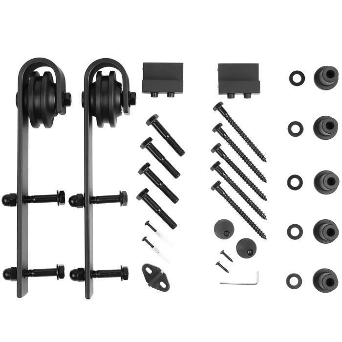 FEMOR 183CM Quincaillerie Kit de Rail pour Porte Coulissante Hardware Ensemble Industriel pour Porte Suspendue en Bois (6FT)