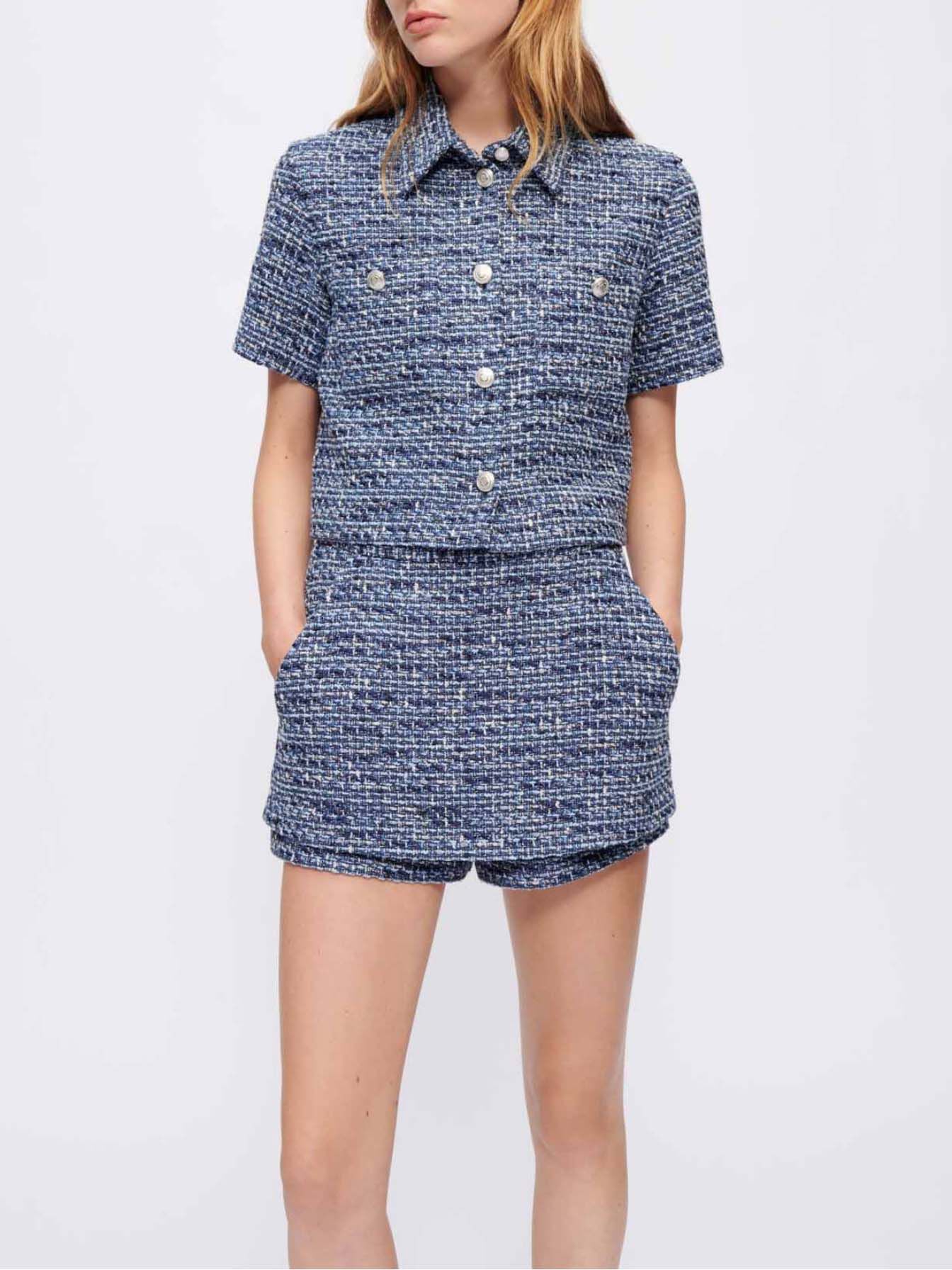 Gespikkeld tweed overhemd - Blauw