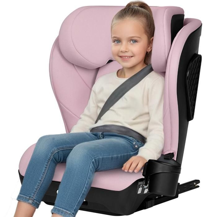 Seggiolino auto LIONELO Neal i-Size 100-150 cm - ISOFIX - Portabicchieri - Seduta ampia - Reclinabile - Gruppo 2/3 - Rosa