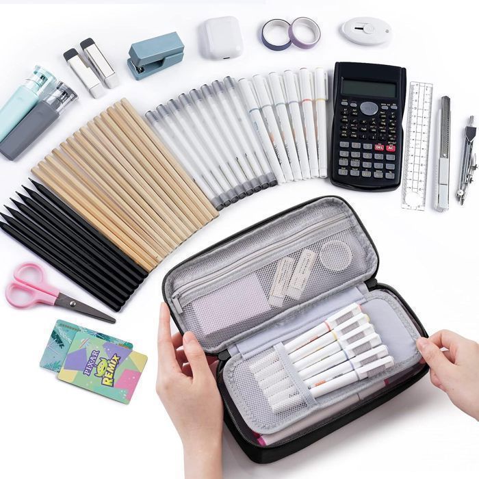 Boîte à stylos - Étui École zippée en Toile, Trousse Scolaire Grande Capacité,  Fermeture à Glissière,Stylos Crayons Feutres