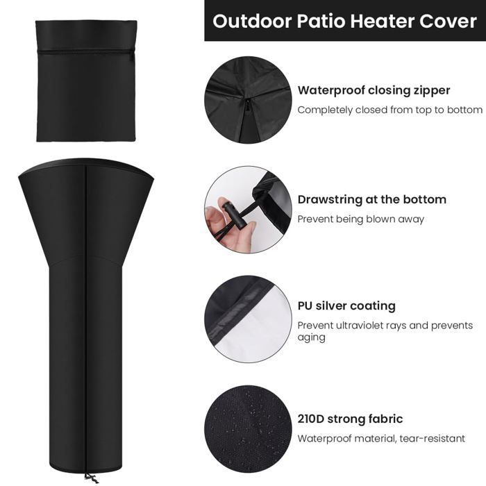 Housse chauffage patio 226x85x48cm imperméable - 1 pièce, noir, 226x85x48cm - protection parasol chauffant exterieur - chau Lumiryn