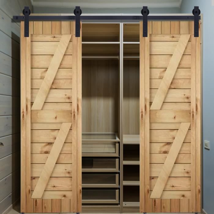 MOGOD 244cm Kit de Quincaillerie Porte de Grange Coulissante Kit Rail Porte Coulissante pour Double Porte/I-Forme