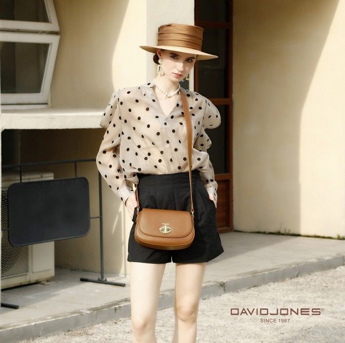 David Jones - Sac Bandoulière Femme - Besace Sac à Main Porté Epaule Simili Cuir PU - Pochette Sacoche à Rabat Tourniquet - Noir