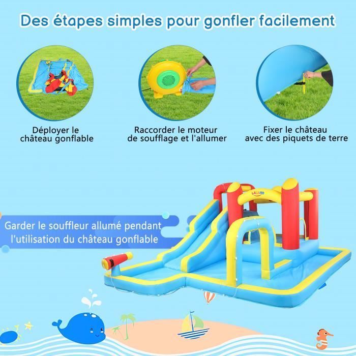Castillo hinchable ALIGHTUP con soplador, zona de salto/toboganes/cañón de agua, 465 x 365 x 195 cm